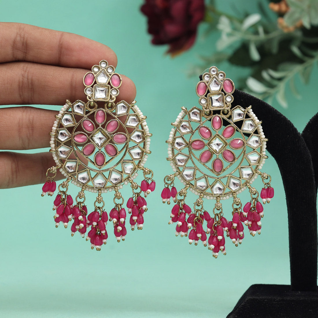 Rani Color Kundan Earrings (KDE893RNI)
