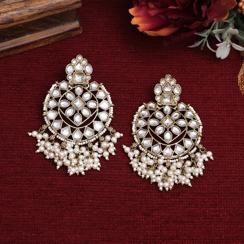 White Color Kundan Earrings (KDE893WHT)