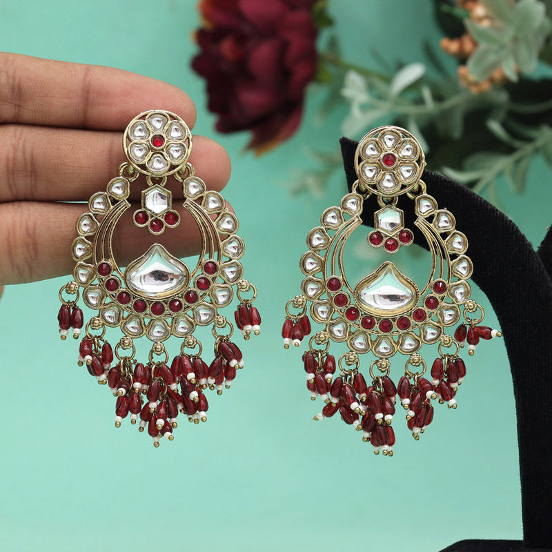 Maroon Color Kundan Earrings (KDE895MRN)