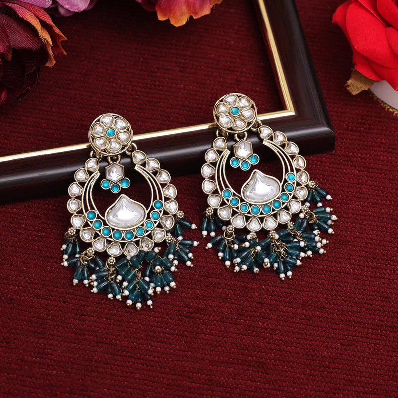 Rama Green Color Kundan Earrings (KDE895RGRN)