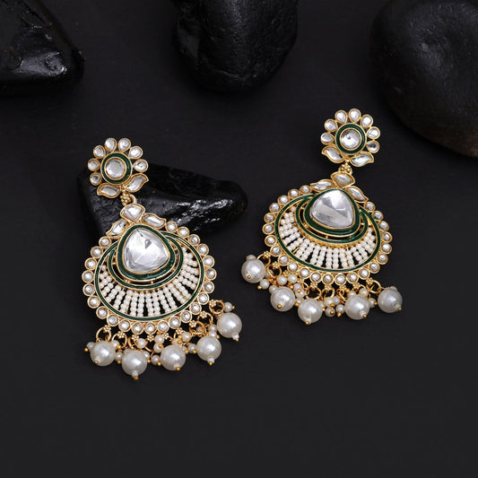 White Color Kundan Earrings (KDE924WHT)