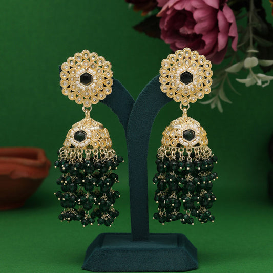 Green Color Kundan Earrings (KDE929GRN)