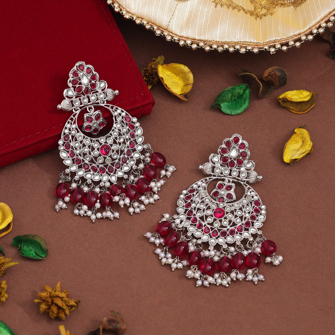 Rani Color Kundan Earrings (KDE930RNI)