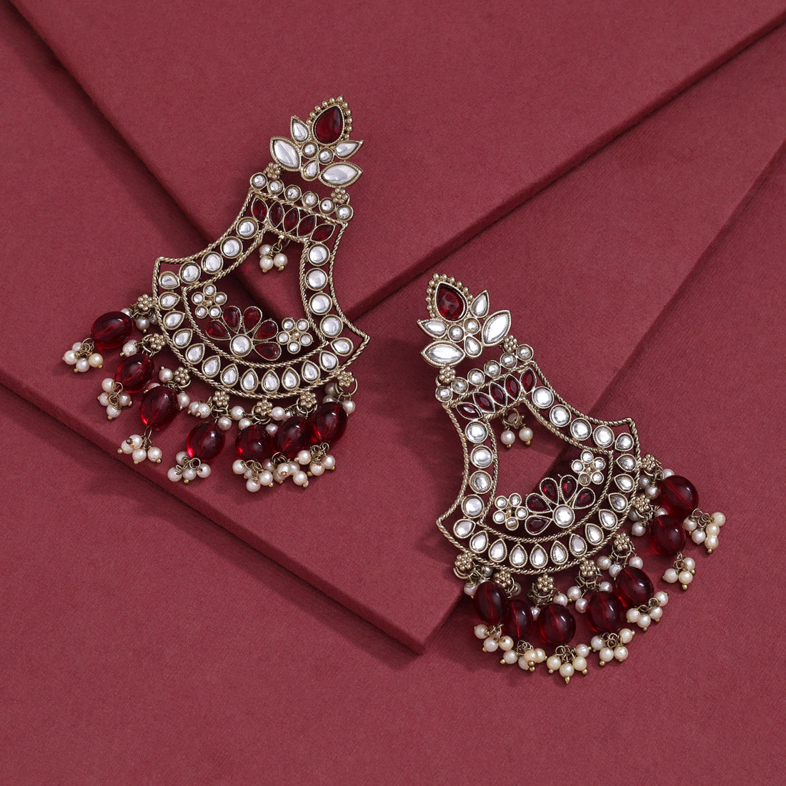 Maroon Color Kundan Earrings (KDE937MRN)