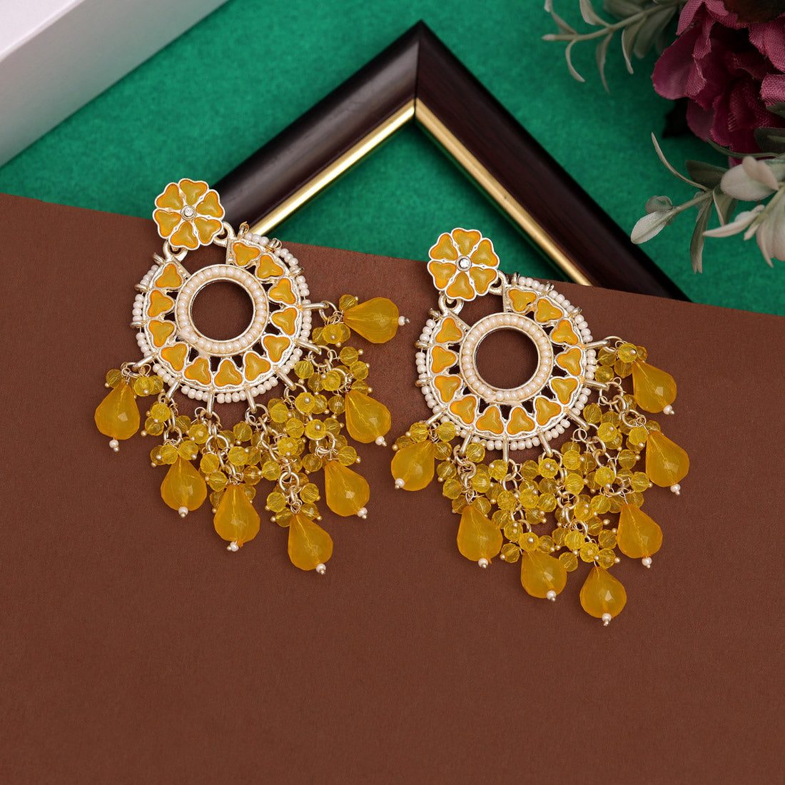 Yellow Color Kundan Earrings (KDE943YLW)