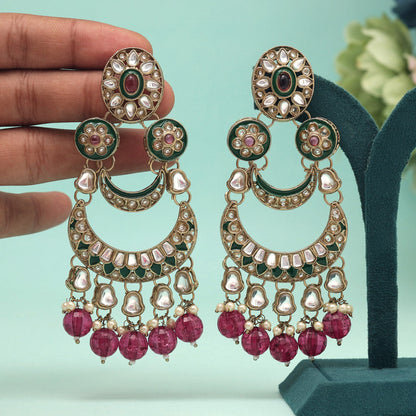Magenta Color Kundan Earrings (KDE944MNT)