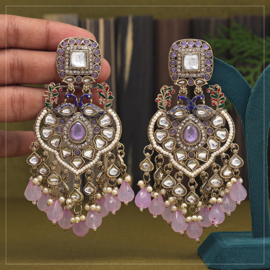 Light Purple Color Kundan Earrings (KDE947LPRP)