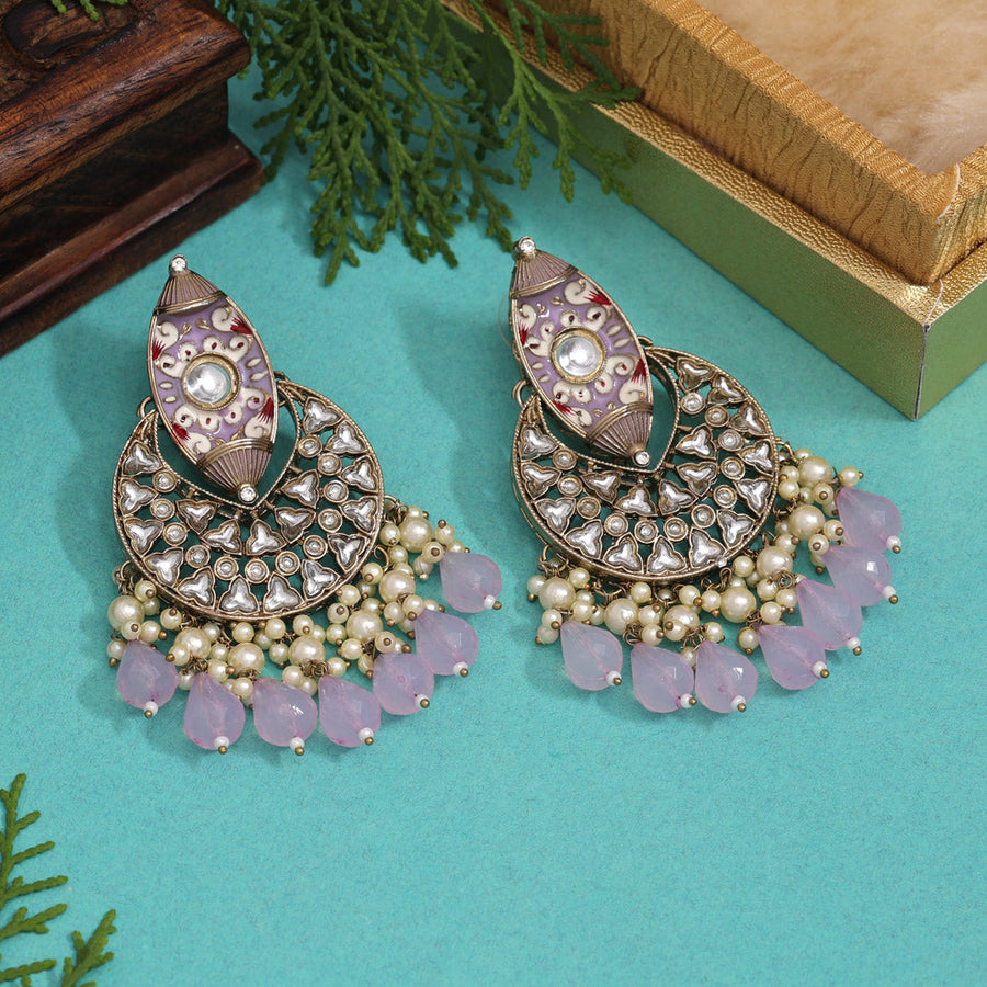 Light Purple Color Meenakari Kundan Earrings (KDE950LPRP)