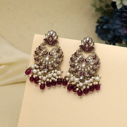 Magenta Color Kundan Earrings (KDE951MNT)