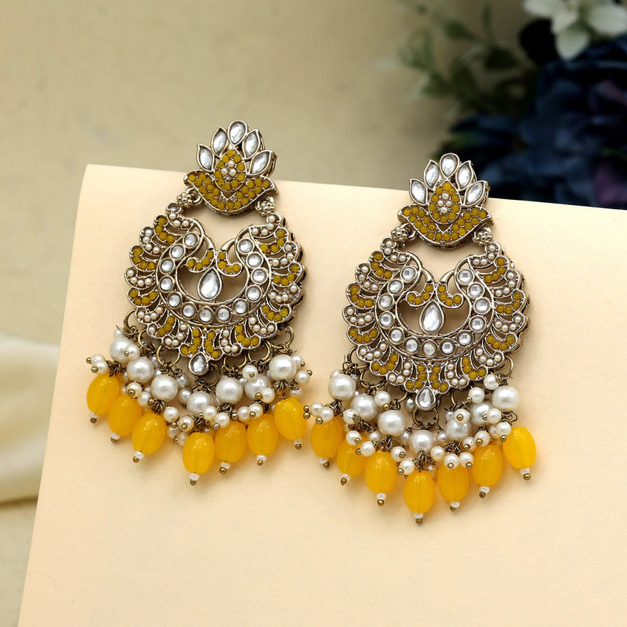 Yellow Color Kundan Earrings (kde951ylw)