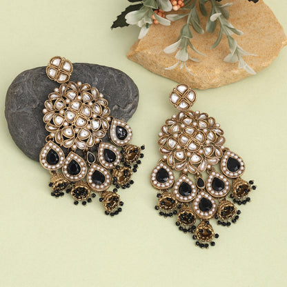 Black Color Kundan Earrings (KDE959BLK)