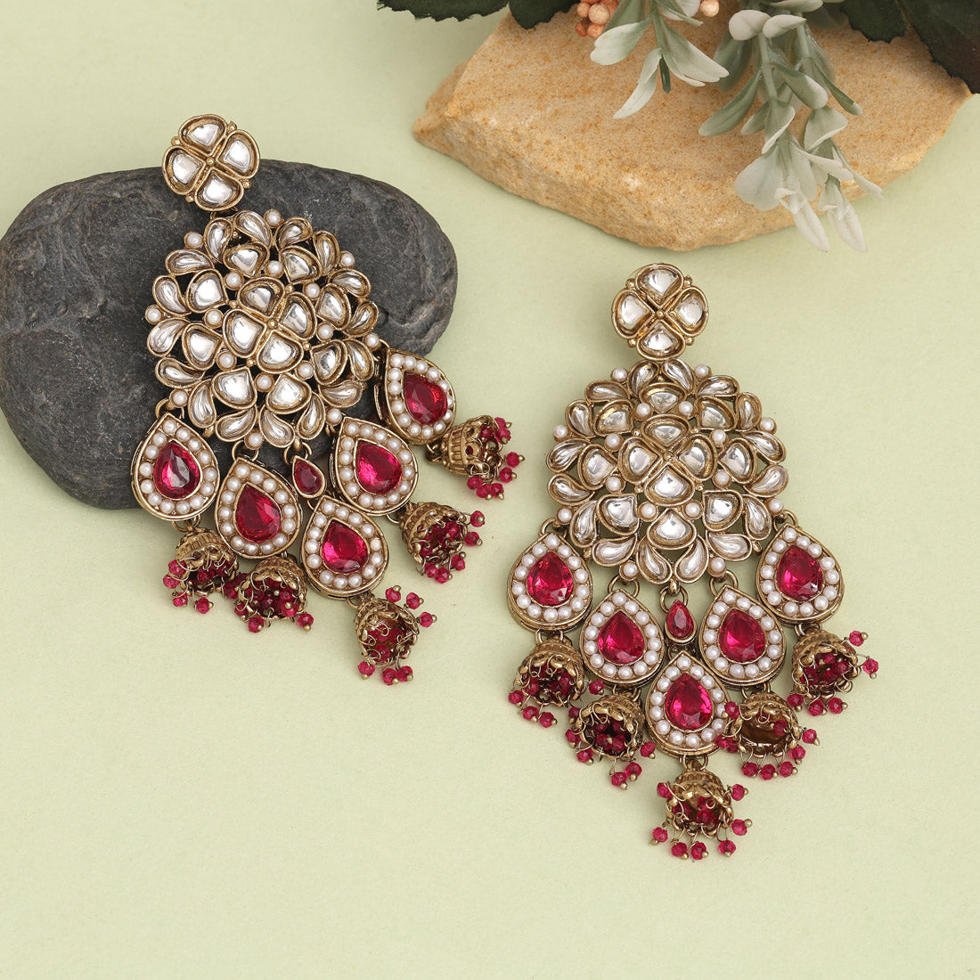 Rani Color Kundan Earrings (KDE959RNI)
