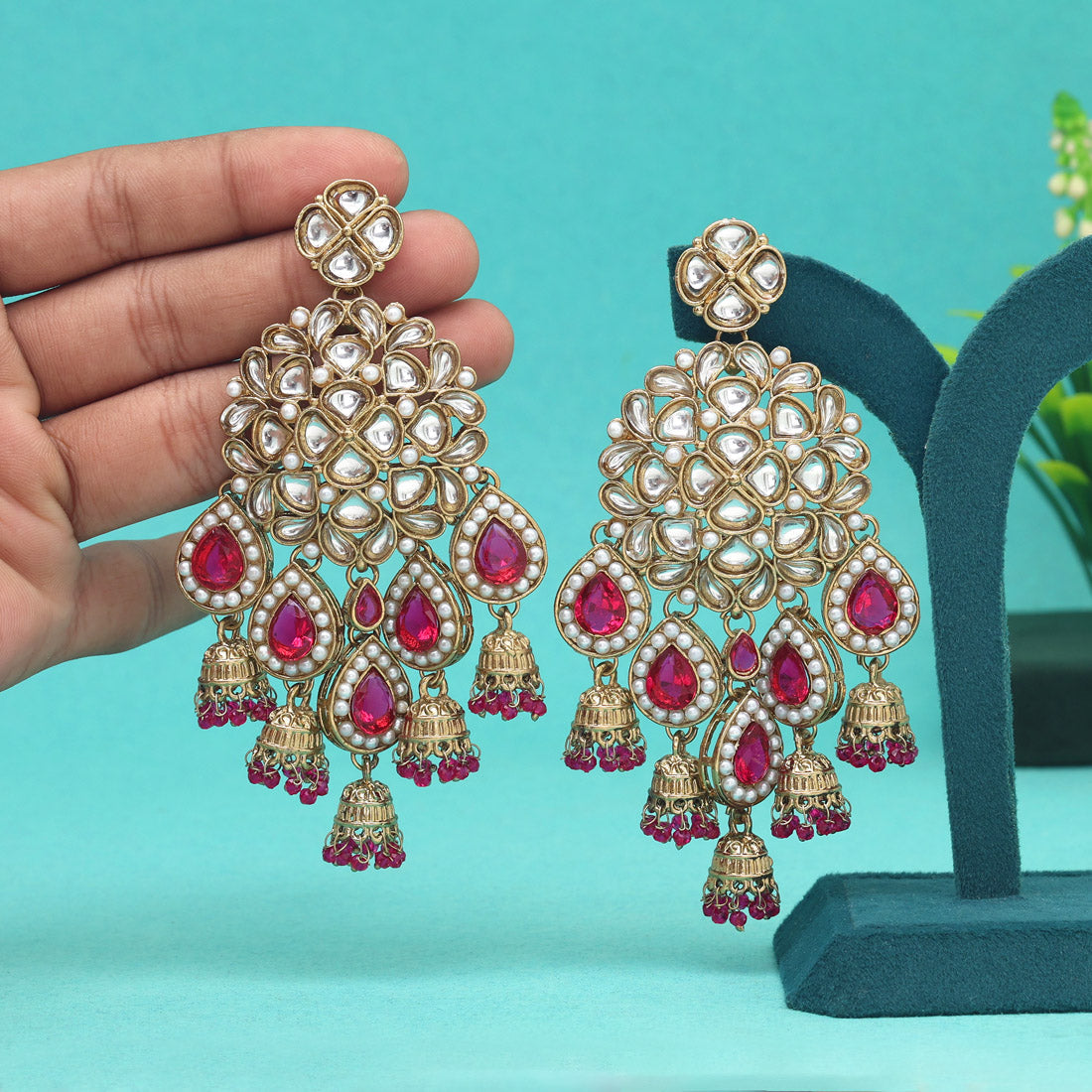 Rani Color Kundan Earrings (KDE959RNI)