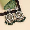 Green Color Kundan Earrings (KDE965GRN)