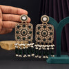 Green Color Kundan Earrings (KDE966GRN)