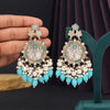 Sky Blue Color Mother Of Pearl Kundan Earrings (KDE970SBLU)