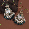 Turquoise Blue Color Mother Of Pearl Kundan Earrings (KDE970TBLU)