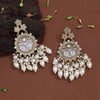 White Color Mother Of Pearl Kundan Earrings (KDE970WHT)