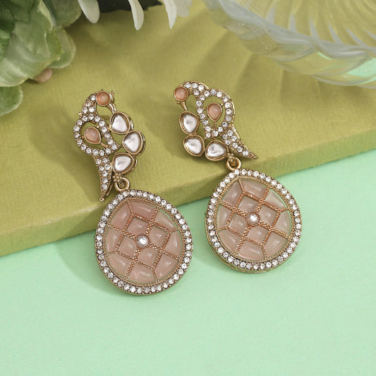 Pink Color Kundan Earrings (KDE971PNK)