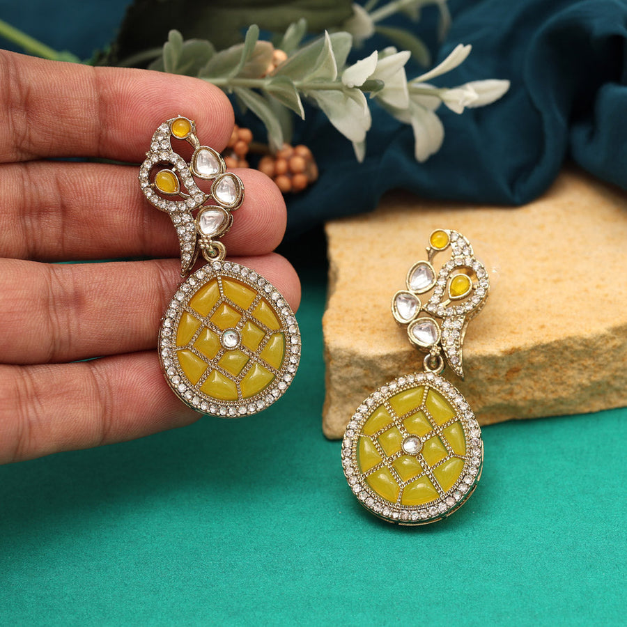 Yellow Color Kundan Earrings (KDE971YLW)