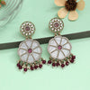 Magenta Color Mother Of Pearl Kundan Earrings (KDE973MNT)