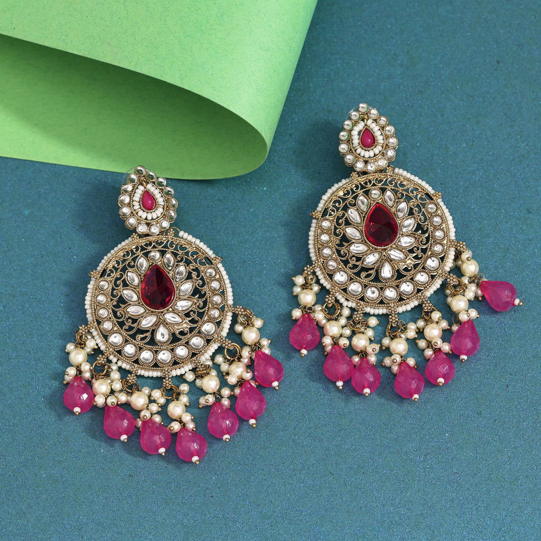 Rani Color Kundan Earrings (KDE974RNI)