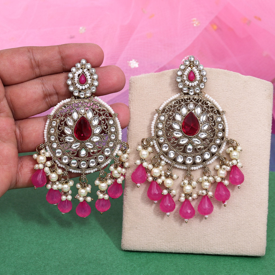 Rani Color Kundan Earrings (KDE974RNI)