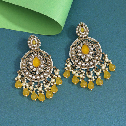 Yellow Color Kundan Earrings (KDE974YLW)