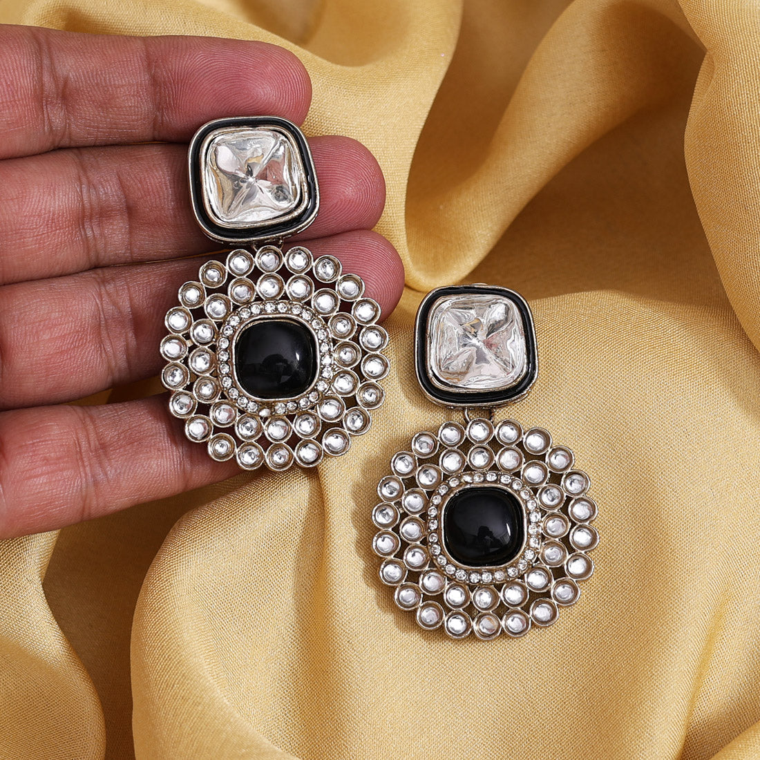 Black Color Moissanite Kundan Earrings (KDE975BLK)