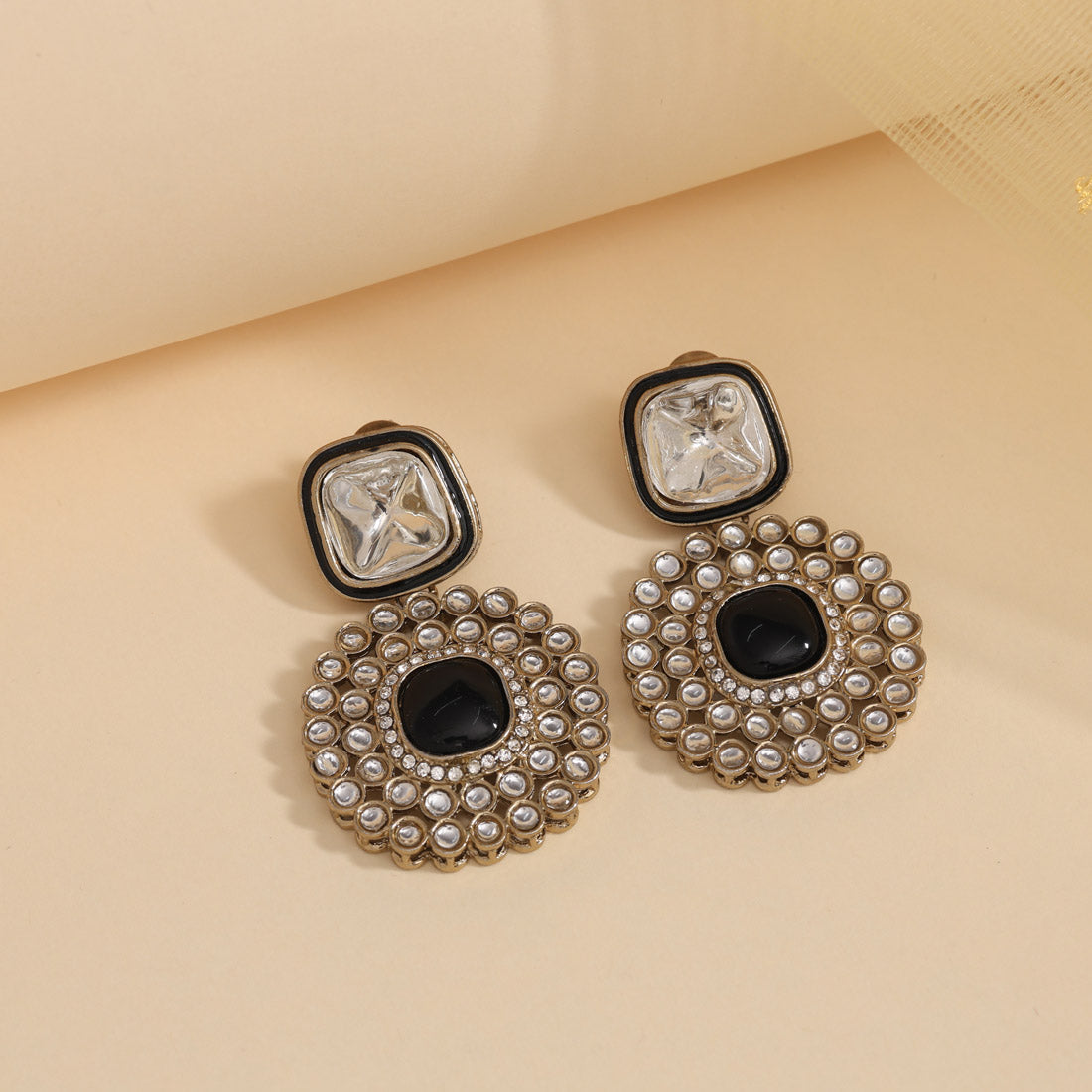 Black Color Moissanite Kundan Earrings (KDE975BLK)