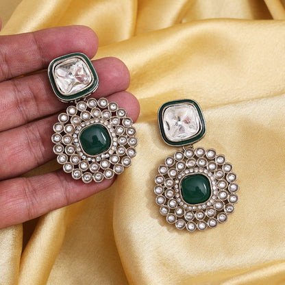Green Color Moissanite Kundan Earrings (KDE975GRN)