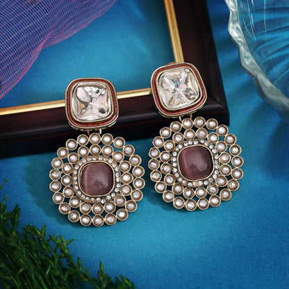 Light Purple Color Moissanite Kundan Earrings (KDE975LPRP)