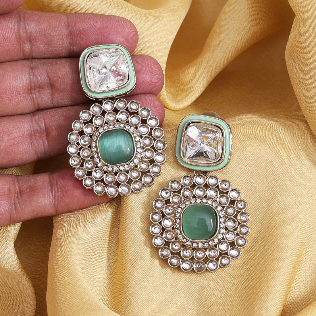 Pista Green Color Moissanite Kundan Earrings (KDE975PGRN)