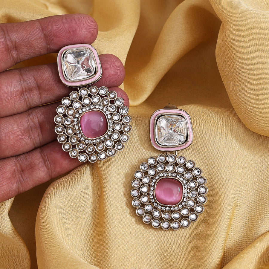 Pink Color Moissanite Kundan Earrings (KDE975PNK)