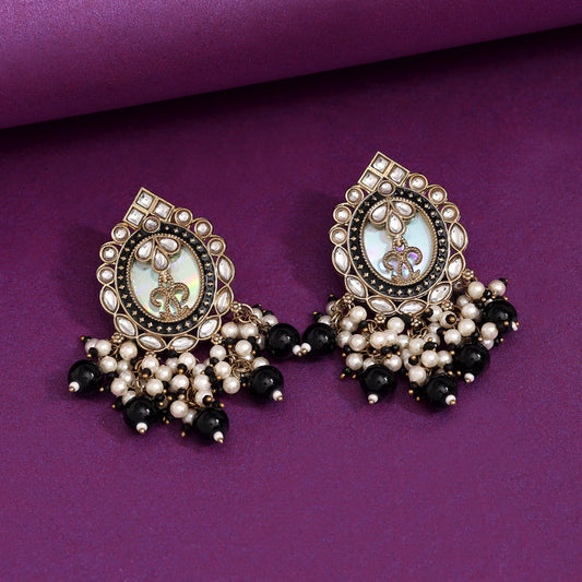 Black Color Kundan Earrings (KDE976BLK)