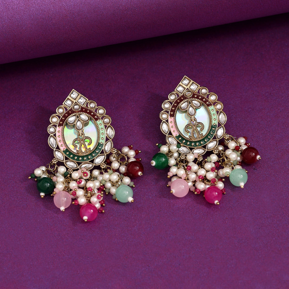 Multi Color Kundan Earrings (KDE976MLT)