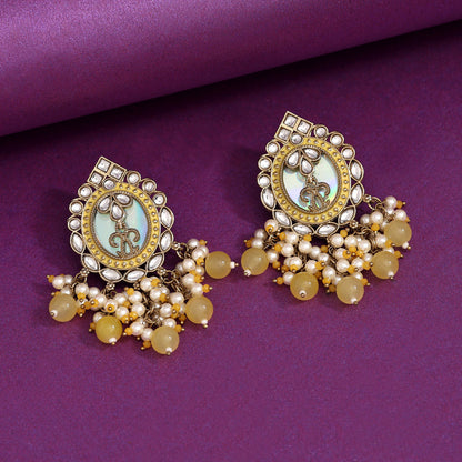 Yellow Color Kundan Earrings (KDE976YLW)