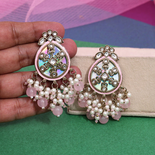 Pink Color Kundan Earrings (KDE978PNK)