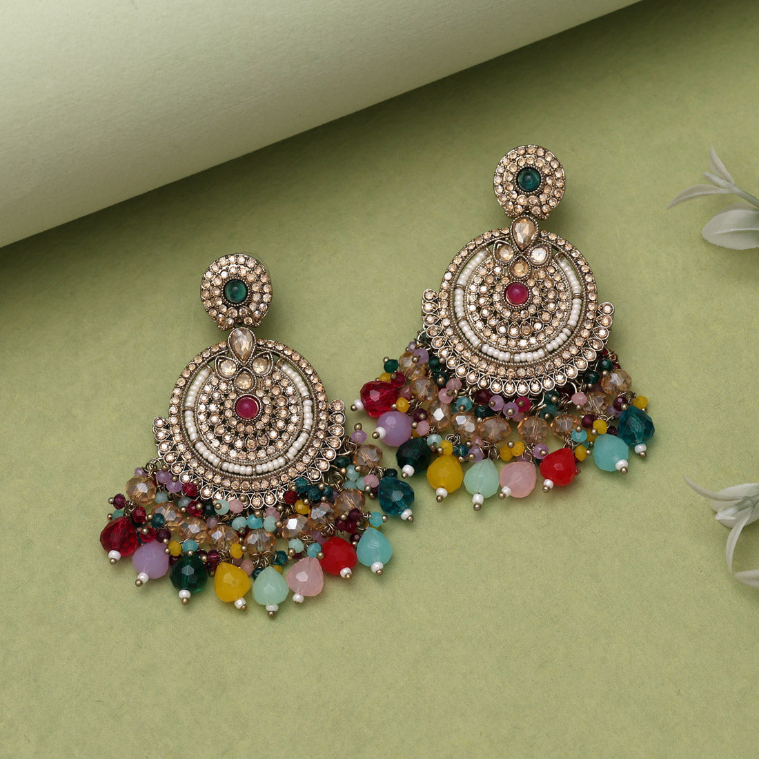 Multi Color Kundan Pakistani Earrings (KDE979MLT)