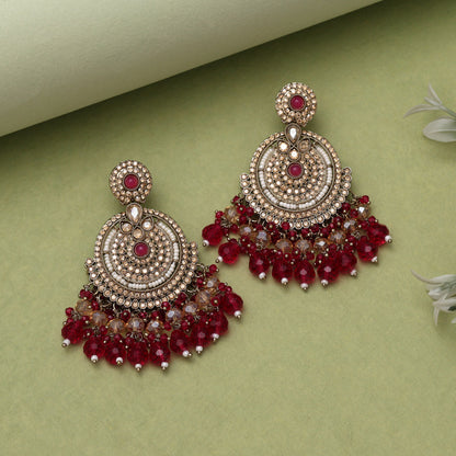 Rani Color Kundan Pakistani Earrings (KDE979RNI)