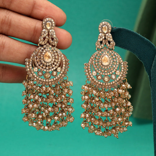 Gold Color Kundan Pakistani Earrings (KDE980GLD)