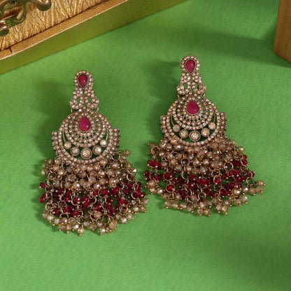 Rani Color Kundan Pakistani Earrings (KDE980RNI)
