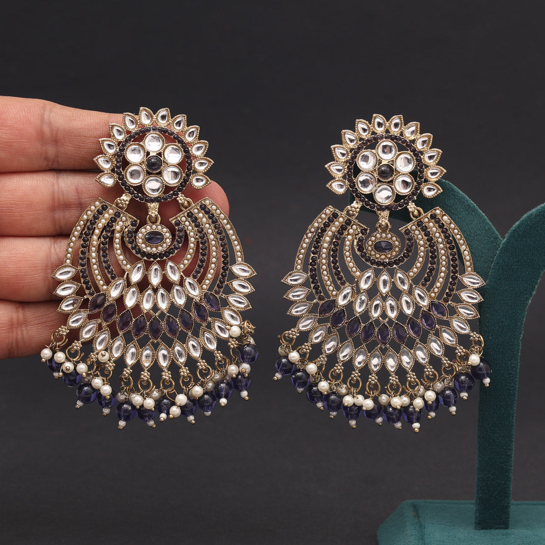 Blue Color Kundan Pakistani Earrings (KDE981BLU)
