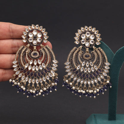 Blue Color Kundan Pakistani Earrings (KDE981BLU)
