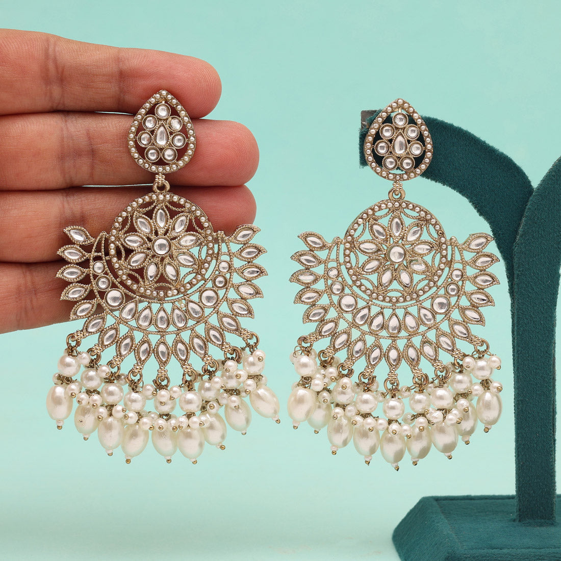 White Color Kundan Pakistani Earrings (KDE982WHT)