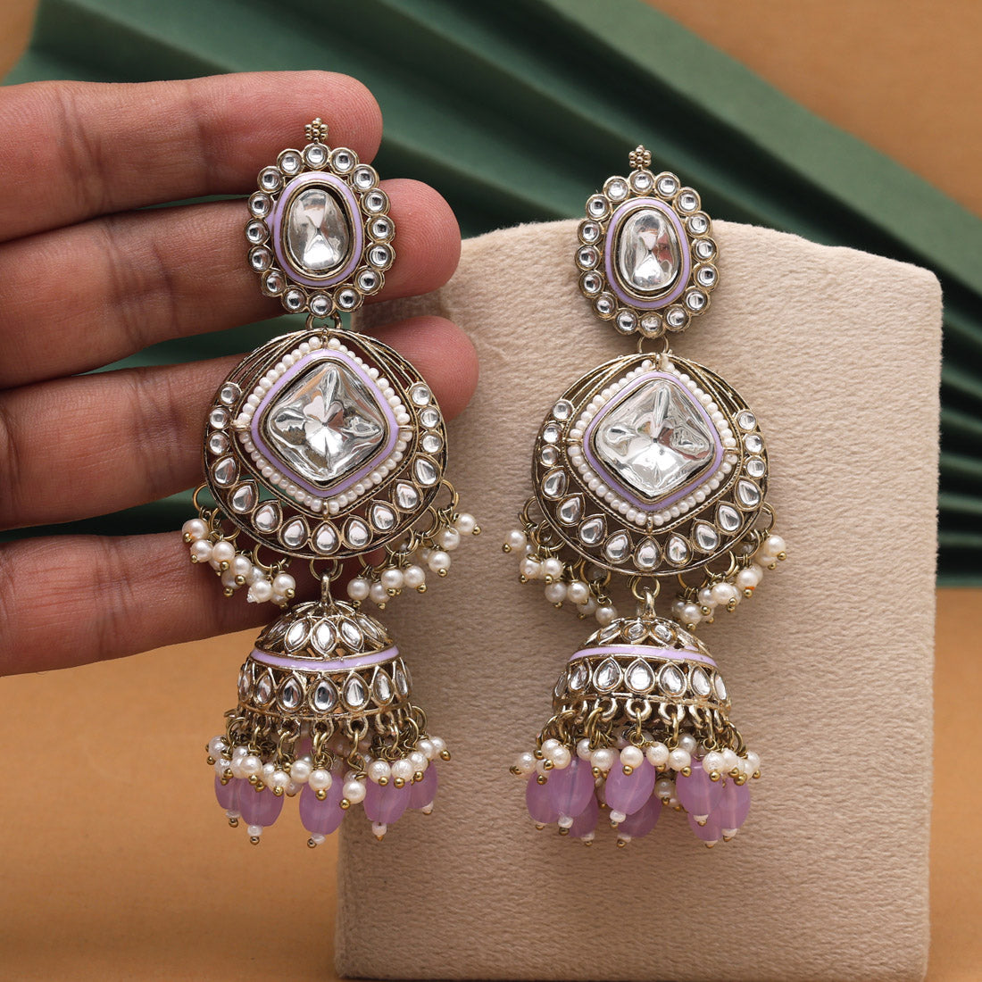 Light Purple Color Kundan Earrings (KDE983LPRP)