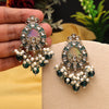 Rama Green Color Meena Work Kundan Earrings (KDE984RGRN)