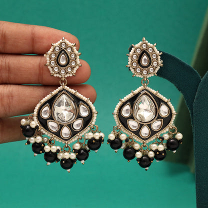 Black Color Kundan Meenakari Earrings (KDE985BLK)