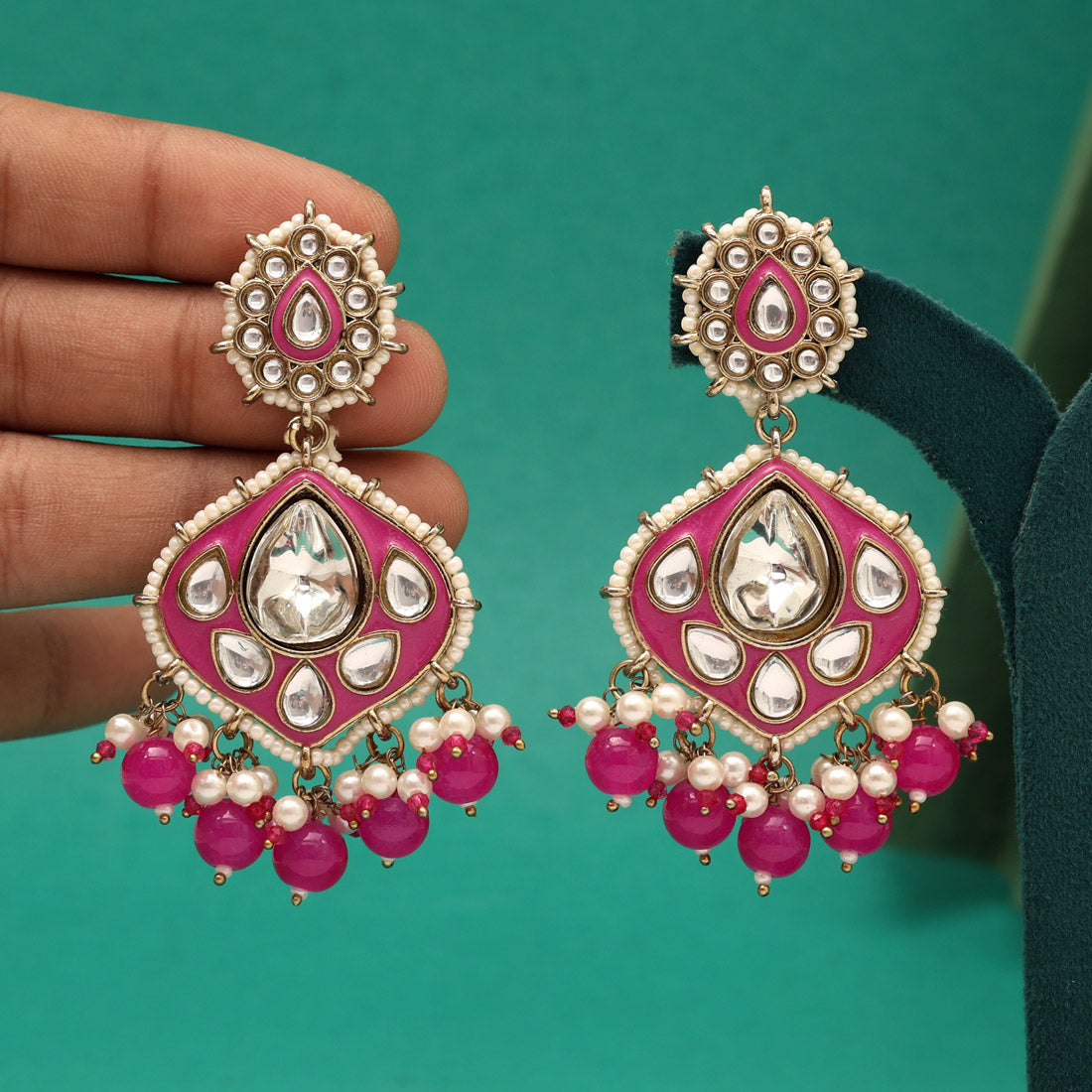 Rani Color Kundan Meenakari Earrings (KDE985RNI)