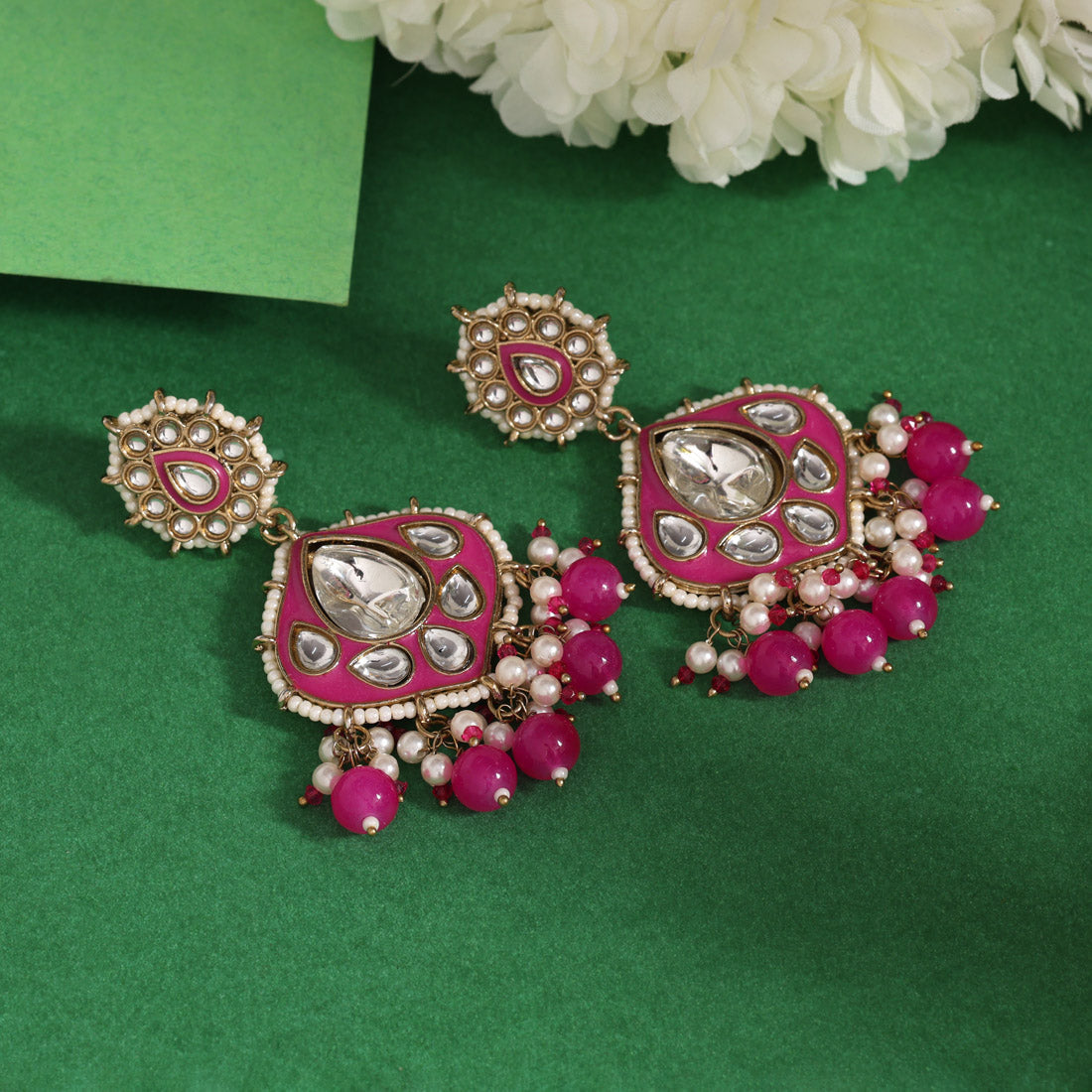 Rani Color Kundan Meenakari Earrings (KDE985RNI)